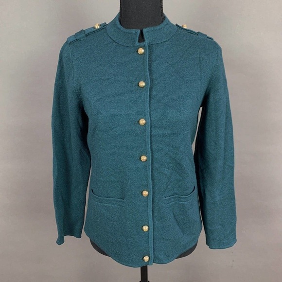 Talbots Merino Wool Button Up Gold Button Jacket Cardigan Small Petite PS - Picture 1 of 7